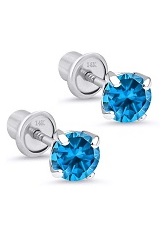 elegant white gold round basket baby December birthstone earrings